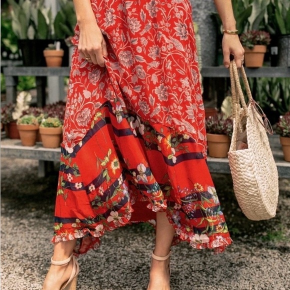 Anthropologie Red Floral Maxi Dress - Picture 6 of 10